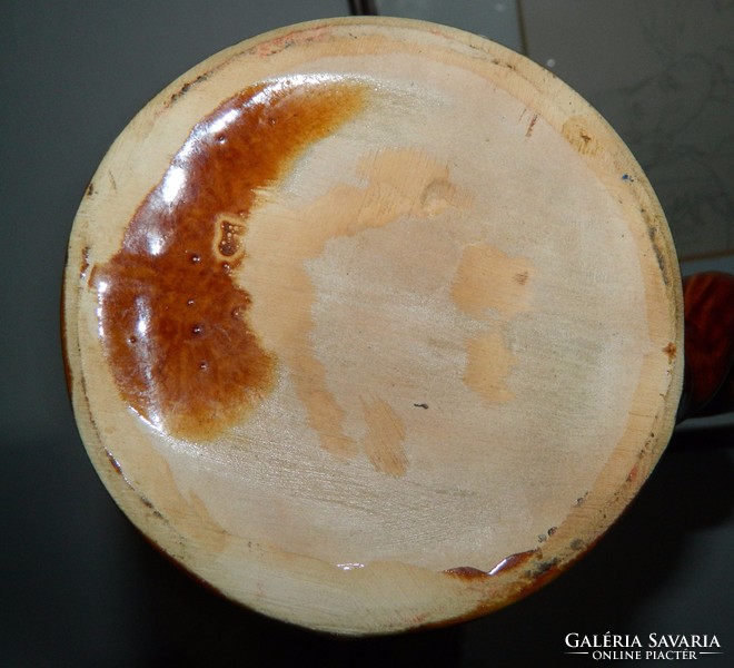 Antik mázas  sörös kerámia korsó mese jelenettel : Róka és a hold