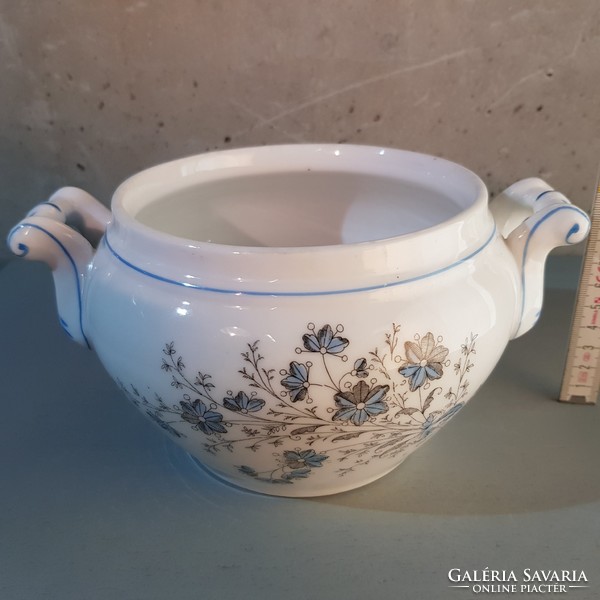 Porcelain soup with commatate, blue field floral decor