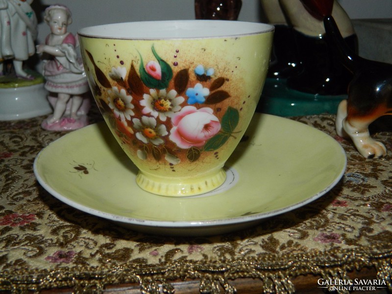Ca.100 éves kézzel festett pihekönnyű csésze +alátét tányér