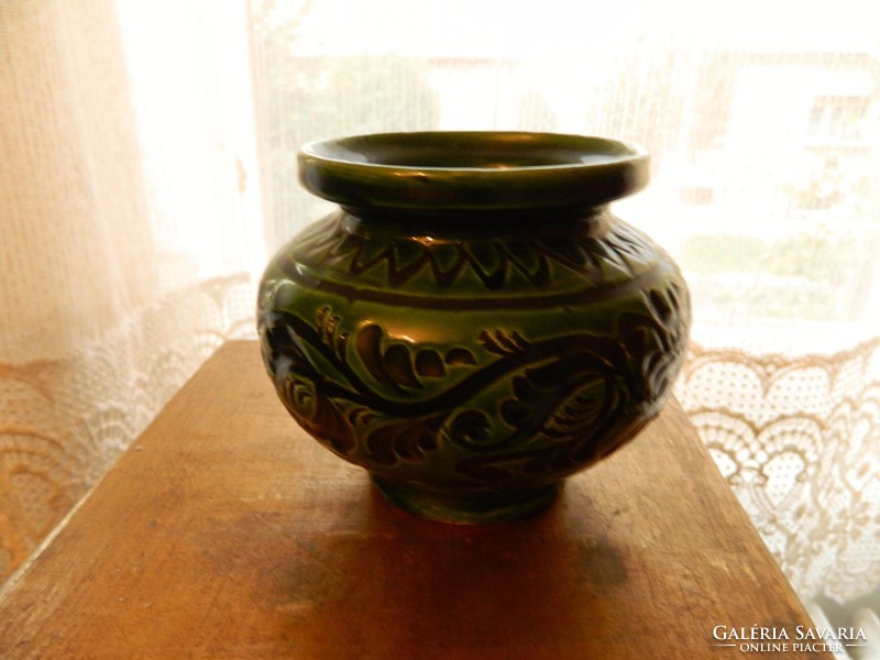 Józsa János Korond: Korond ceramic green-black earthenware vase