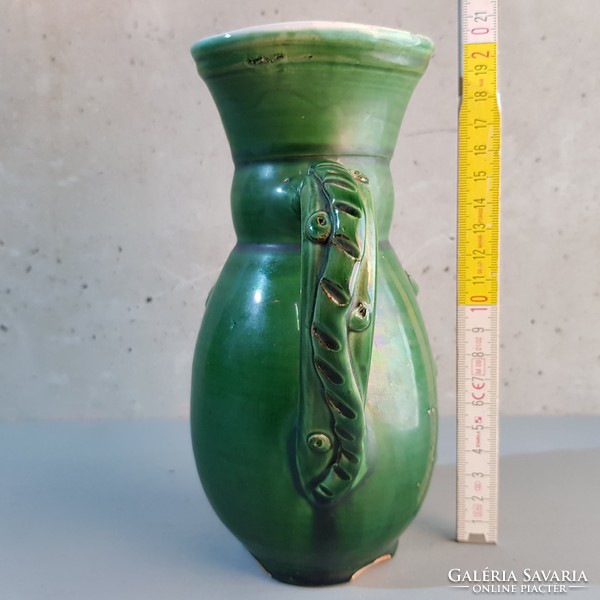 Folk, green glazed folk ceramic jug