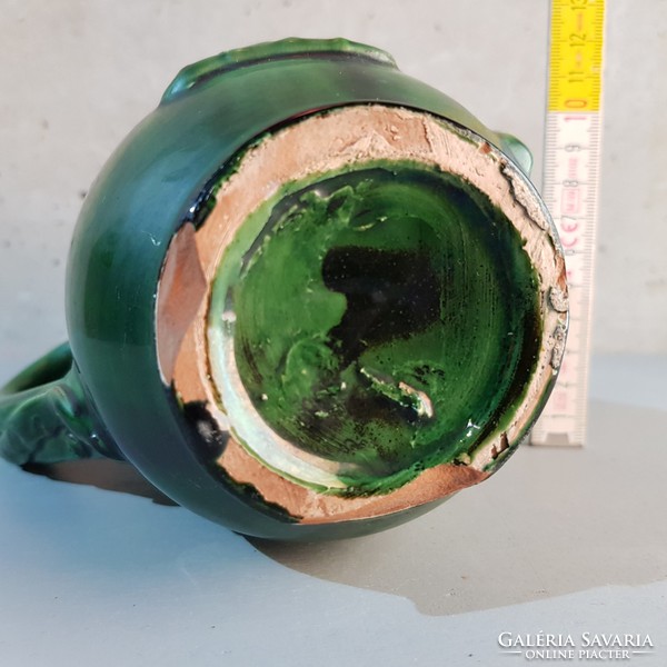 Folk, green glazed folk ceramic jug