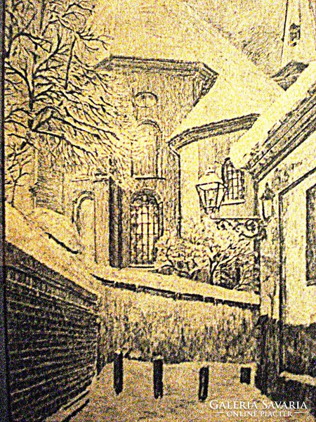 Temple street, antique Viennese etching