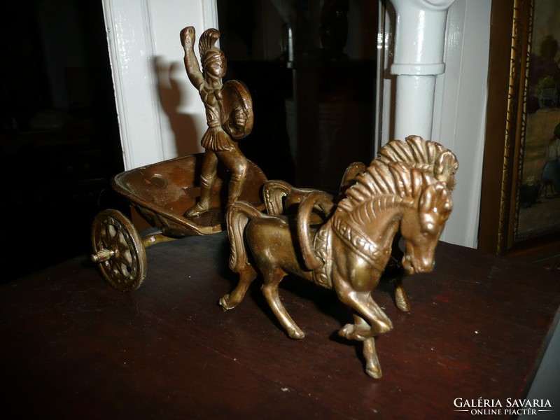 Roman chariot with horses - antique bronze statue