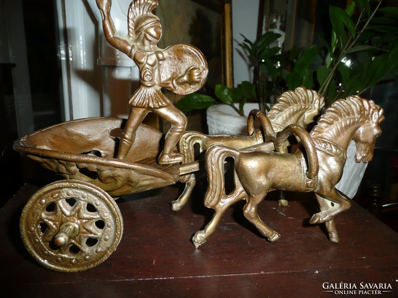 Roman chariot with horses - antique bronze statue