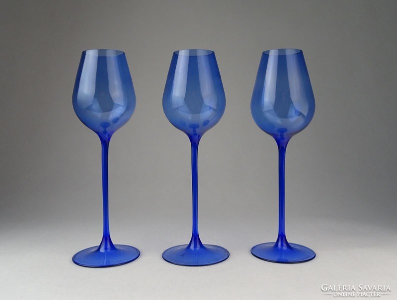 0Q997 Régi pezsgős kék üvegpohár 3 db