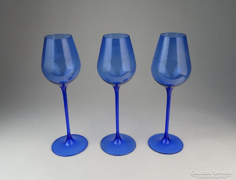 0Q997 Régi pezsgős kék üvegpohár 3 db