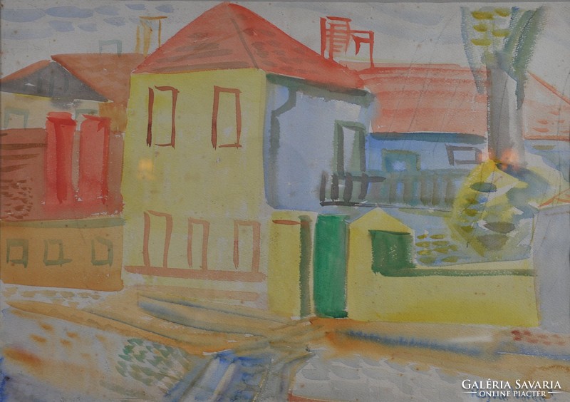 Attributed to István Ilosvai-varga (1895-1978): street scene, watercolor