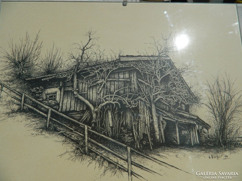 Crumbling wooden house : marked engraving - etching, woodcut