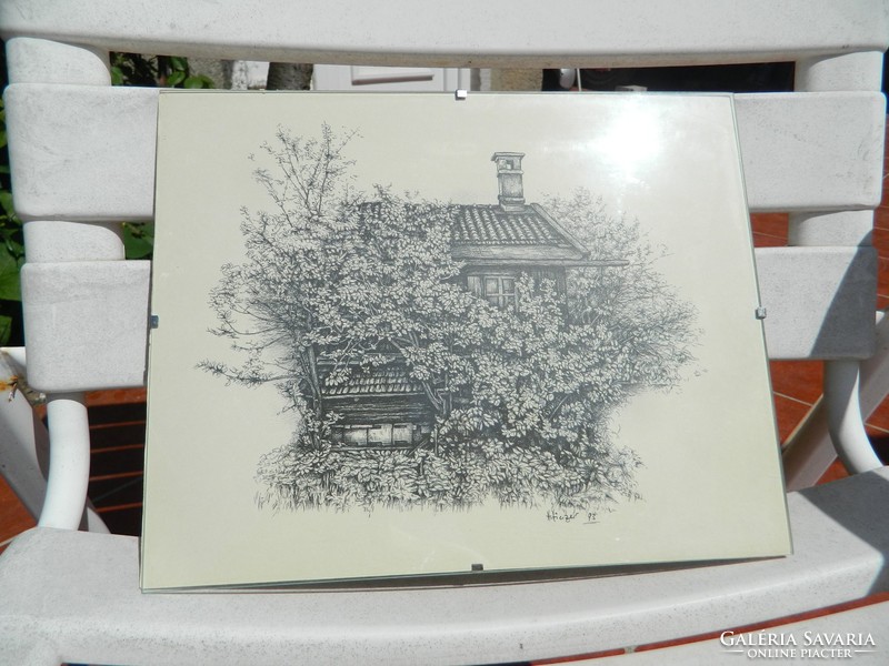 Wooden house in the thicket: marked engraving - etching, woodcut