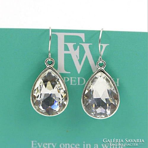 Silver plated earrings with large faceted white crystals