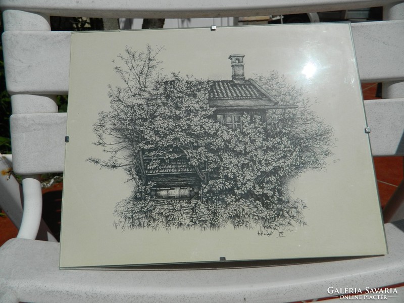 Wooden house in the thicket: marked engraving - etching, woodcut
