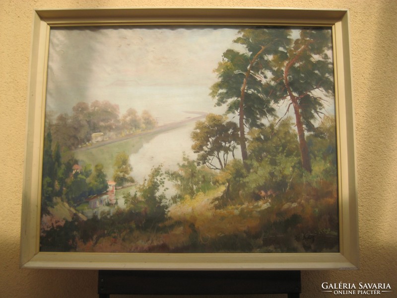 Lake Balaton landscape opposite the Badacsony. Oil on canvas no. Wounds with signature,