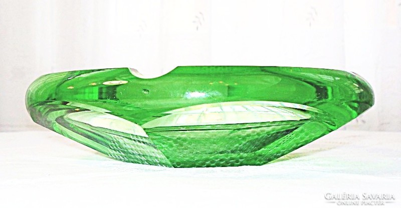 Old, split, sea green crystal ashtray (moser) colored with uranium dioxide.