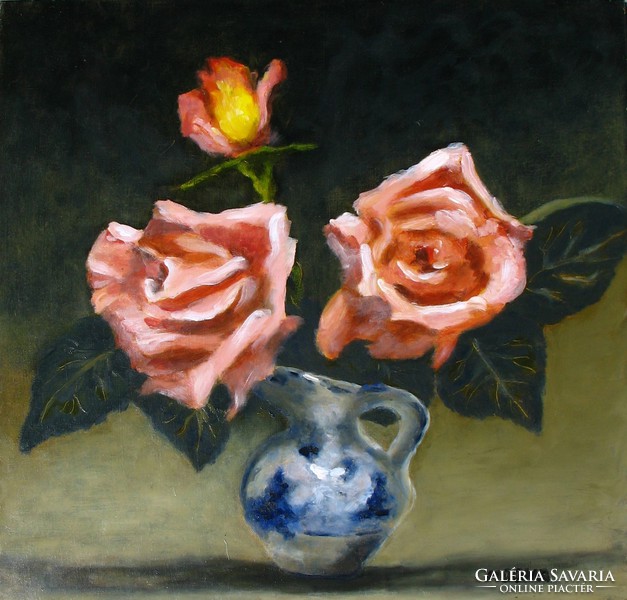 Moona Rózsák porcelán kancsóban EREDETI Moona festmény