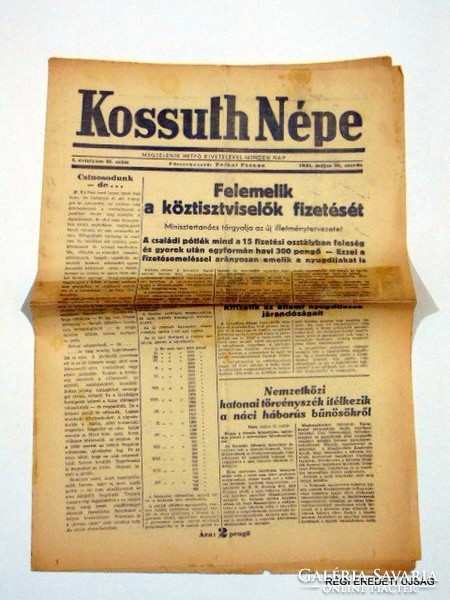 1945 május 30  /  KOSSUTH NÉPE  /  RÉGI EREDETI ÚJSÁG Szs.:  3923