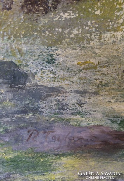 Műlegyes horgász a pataknál - olaj, vászon, 61 x 46