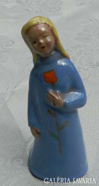 Antik kerámia figura : Virágos kislány
