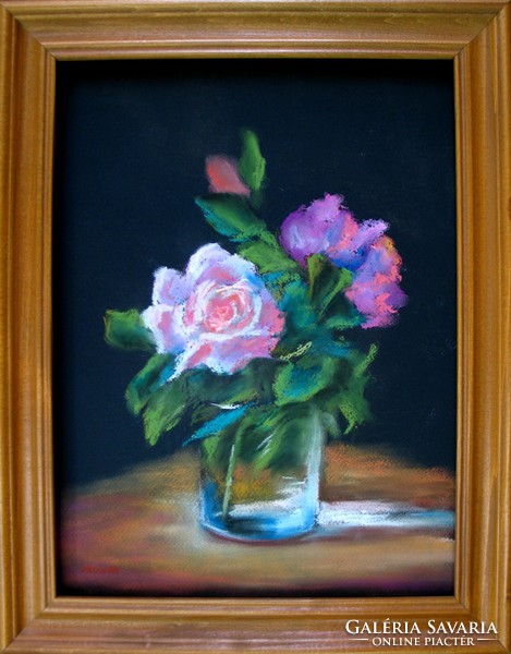 Moona Rózsák pohárban EREDETI Moona festmény