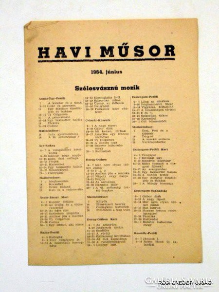 1964 június -  /  HAVI MŰSOR  /  SZÜLETÉSNAPRA RÉGI EREDETI ÚJSÁG Szs.:  3817