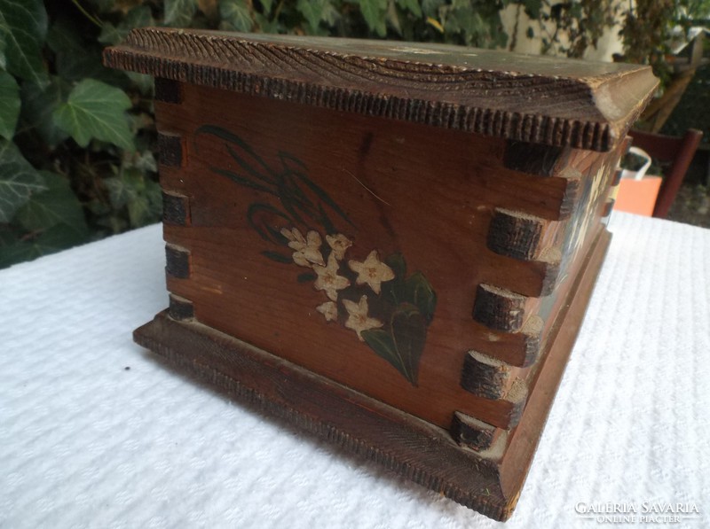 Wooden - antique - hand painted - handmade - box Austrian 27 x 15 x 11 cm