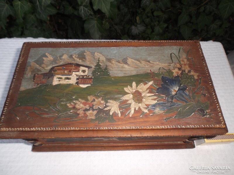 Wooden - antique - hand painted - handmade - box Austrian 27 x 15 x 11 cm