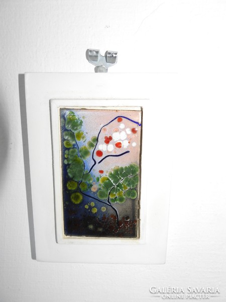 Applied art abstract floral still life age fire enamel wall picture - enamel picture