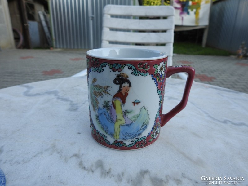 Chinese marked, richly decorated cocoa / milk mug - glass