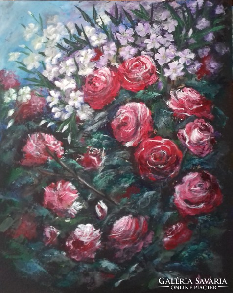 Rózsa és leander című  festmény,  csendélet