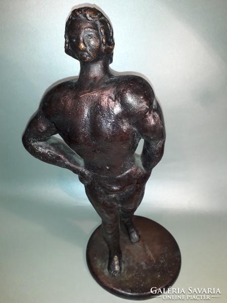 Herczeg small Béla marked bronzed metal statue large spectacular 34 cm bodybuilder or Toldi