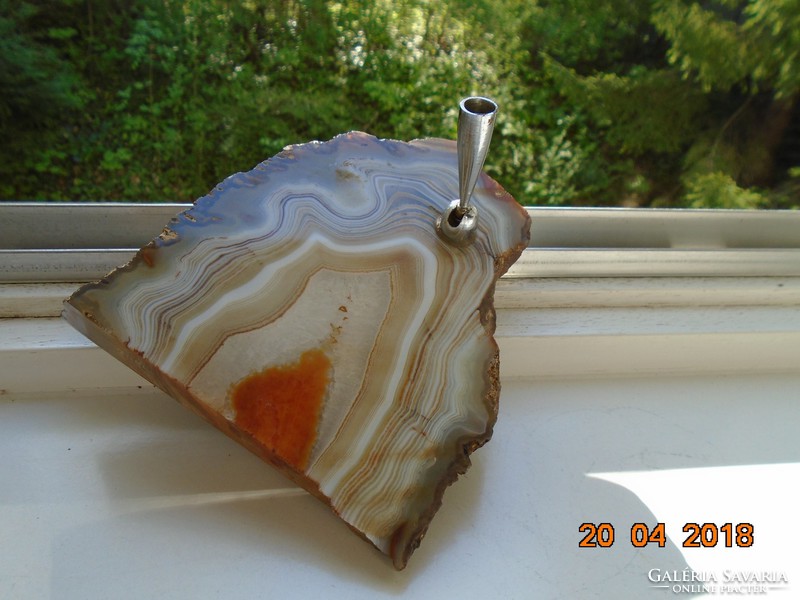 Agate mineral slice with metal pen holder