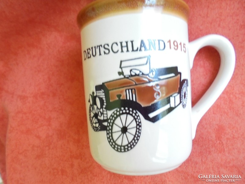 German porcelain mug with a vintage car