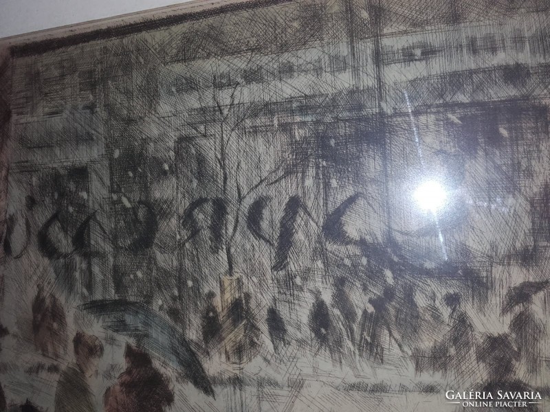 Kórusz József  Eszpresszóban című képe gyönyörű antik üvegezett keretben