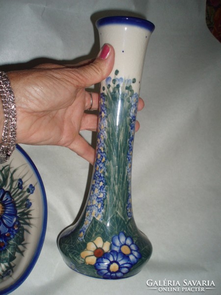 Vintage művészi  kézi festésű váza és tálka