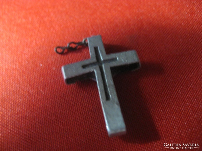 Antique cross, wooden base + metal 3 x 2.2 cm