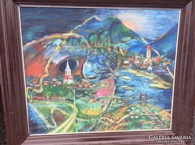 Original oil painting from Szentendre, by a contemporary artist, Sándor Mezei: what connects - original oilpainting