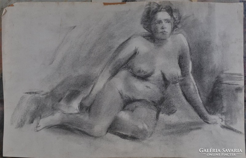 Ismeretlen művész: Női akt, szénrajz