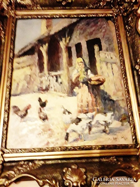 Pálffy .M Ancient Oil Painting on Canvas Village