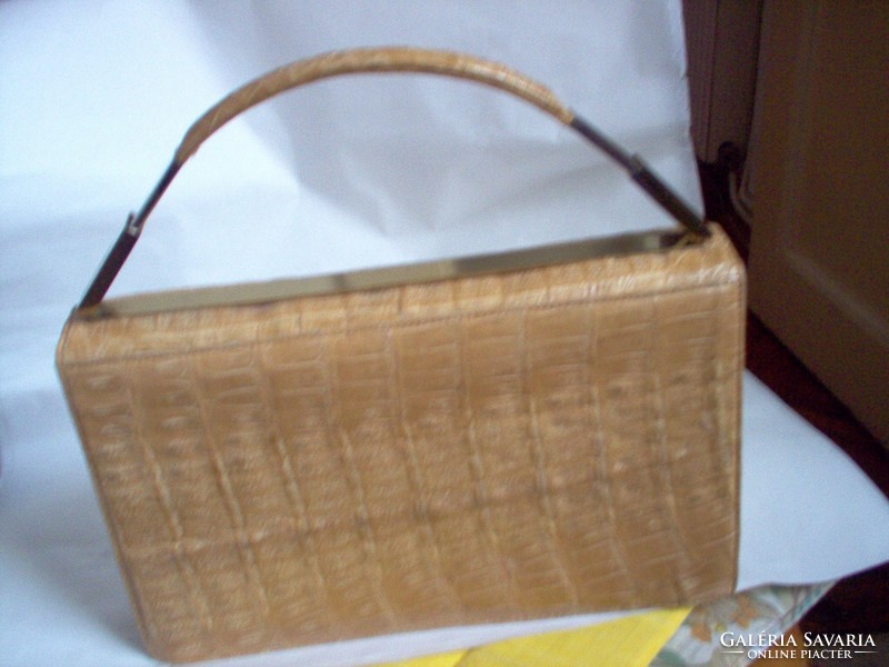 Beige, vintage, genuine crocodile leather handbag, shoulder bag