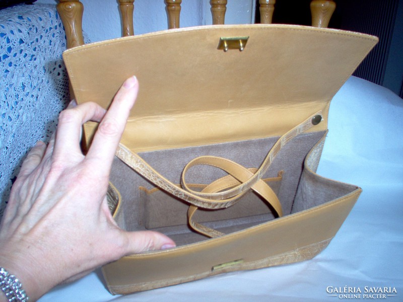Beige, vintage, genuine crocodile leather handbag, shoulder bag