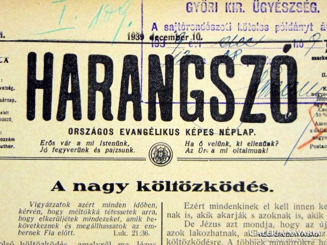 1940 augusztus 4  /  HARANGSZÓ  /  RÉGI EREDETI ÚJSÁG Szs.:  4644