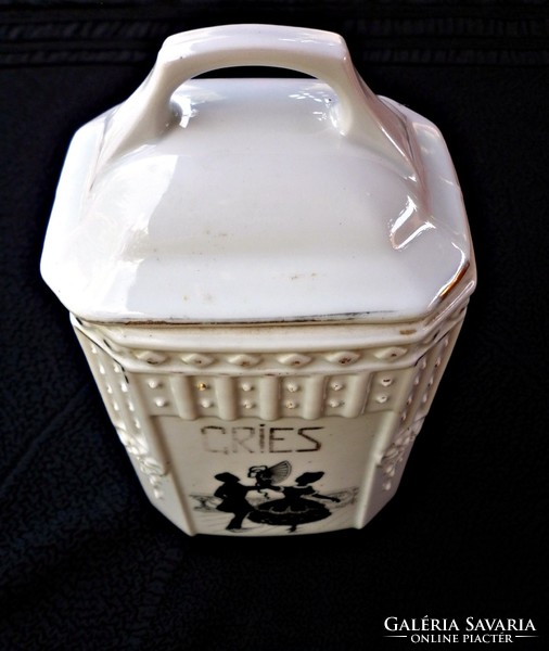 Antik árnyképes búzadara tartó porcelán doboz  