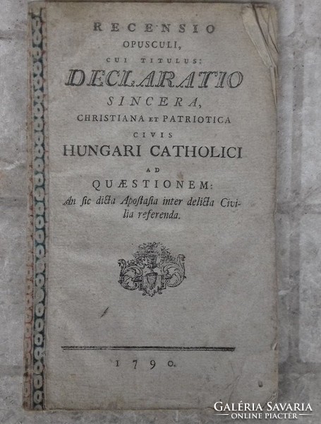Declaratio sincera latin nyelvű, 1790-ből.
