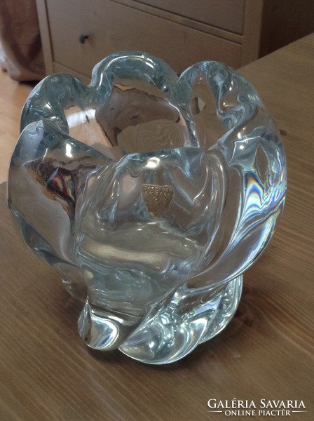 Old Swedish orrefors crystal glass vase, aquamarine color