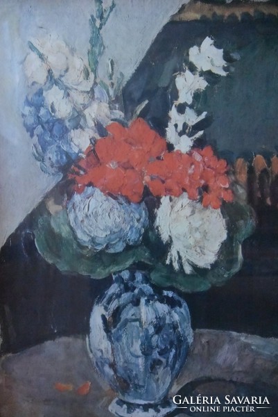 Cézanne Virágcsendélet repro fa keretben retro falikép 57x40 cm