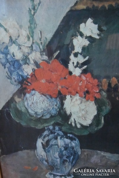 Cézanne Virágcsendélet repro fa keretben retro falikép 57x40 cm