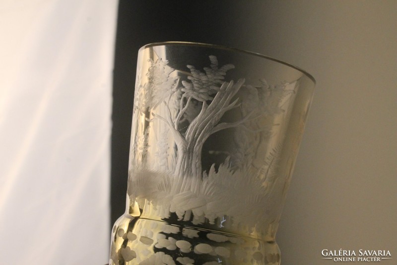 Biedermeier glass hunting glass with deer scene