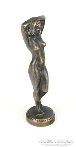 0R855 Régi jelzett réz női akt bronz szobor 9.5 cm