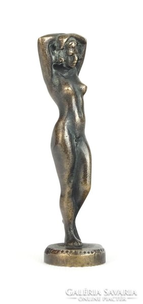 0R855 Régi jelzett réz női akt bronz szobor 9.5 cm