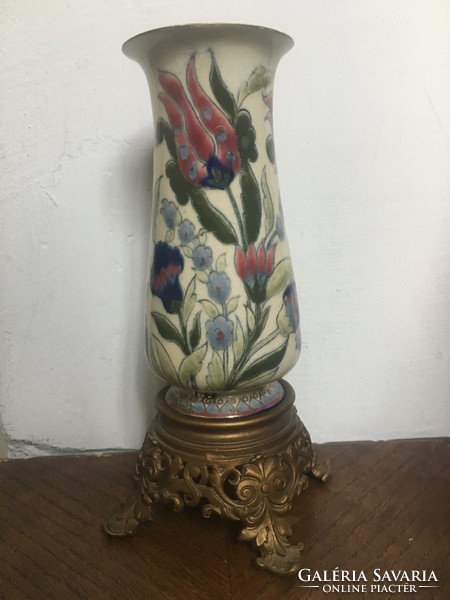 Historism museum Zsolnay vase with bronze gilded decoration